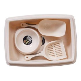 Pet Supplies Set Cat Kitten Dog Litter with Feeder Bowl and Litter Scoop (Color: White, type: Pet Supplies)