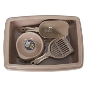 Pet Supplies Set Cat Kitten Dog Litter with Feeder Bowl and Litter Scoop (Color: Brown, type: Pet Supplies)